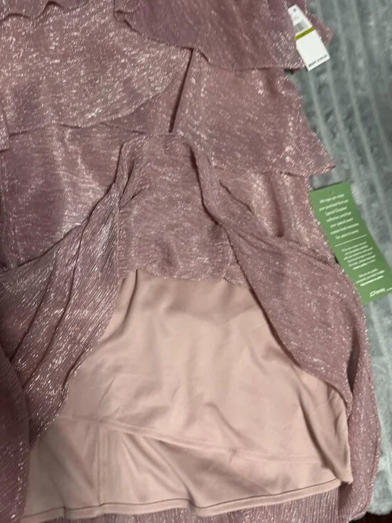 SLNY Tiered Metallic Shift Dress Womens 14 Faded Rose Flutter Sleeve Formal - Picture 7 of 10